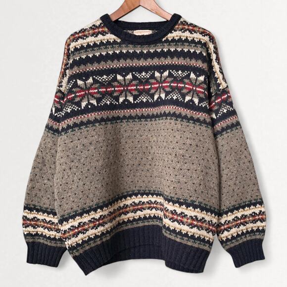 Woolrich Vintage Wool Nordic Scandi Crew Sweater XL Fair Isle Apres Ski Cozy - Picture 2 of 11